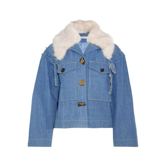 Rejina Pyo size large Daphne faux fur trimmed denim jacket - EUC - Picture 1 of 12